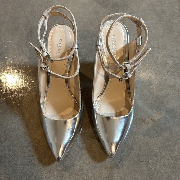 COACH Ollie Wedge Heels: Silver Metallic - Size 6.5 *With Box* - Picture 2 of 5
